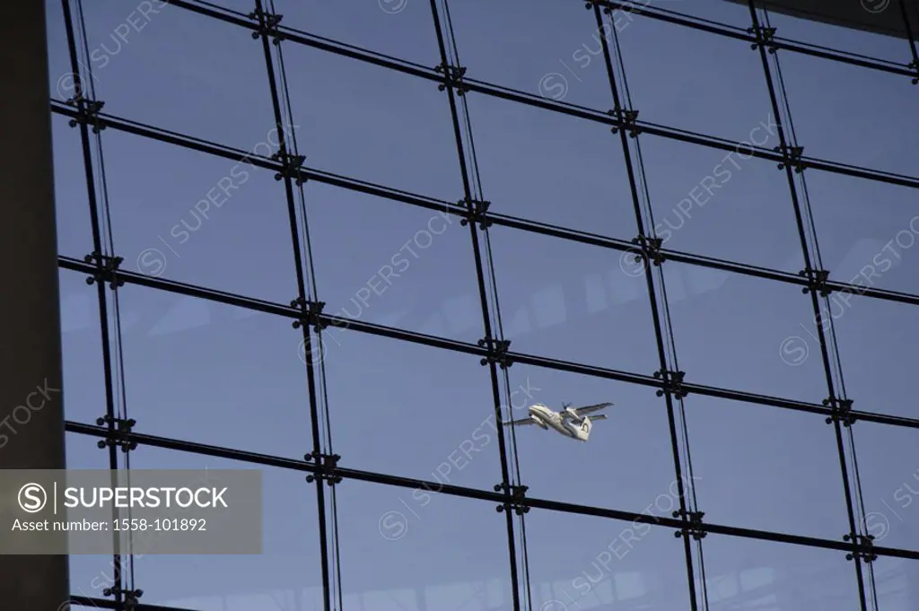 Airport, window front, airplane,  lifts off, heaven,   Airport buildings, Seattle-Tacoma International Airport glass facade attendant area waiting roo...