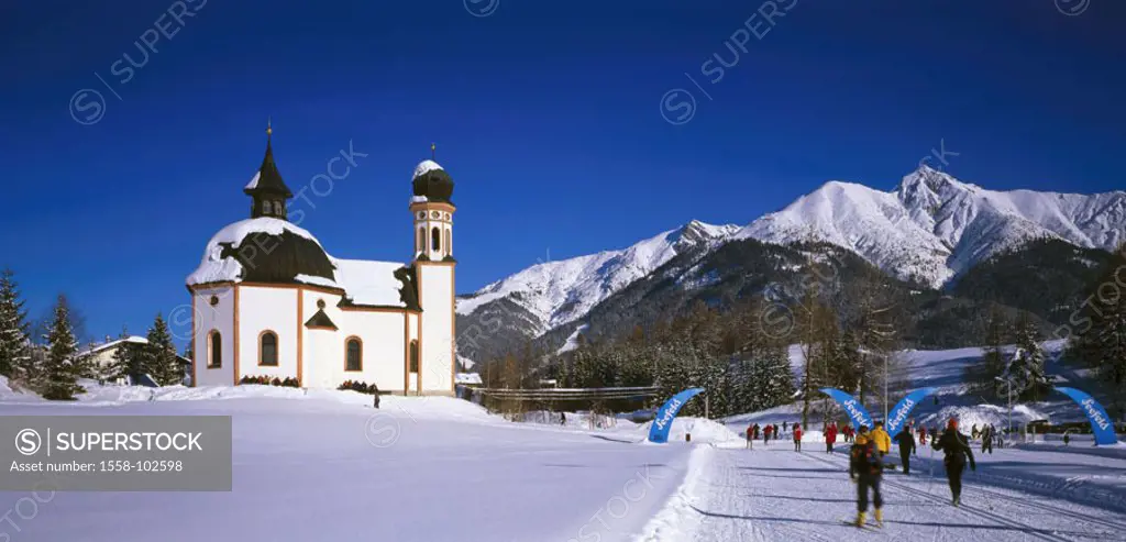 Austria, Tyrol, Seefeld, Seekirchl,  Winters,   North Tyrol, tourist center, winter sports resort, church, Seekirch´l, Seekirche, chapel, sight, landm...