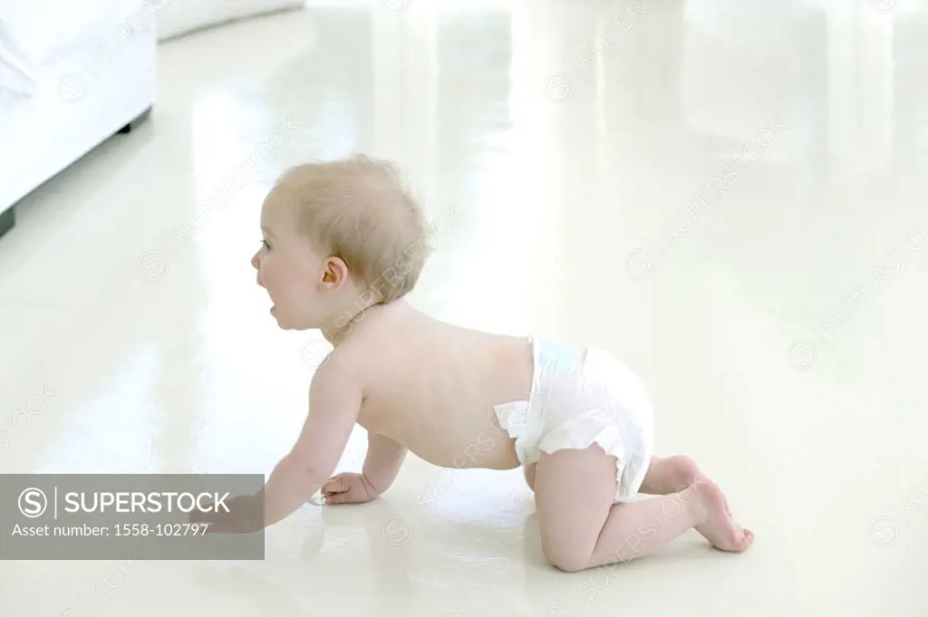 Baby, diaper, tickles, on the side,    Child, toddler, infant, 1 years, blond, naked, nakedfoot, childhood, nicely, development learning process disco...