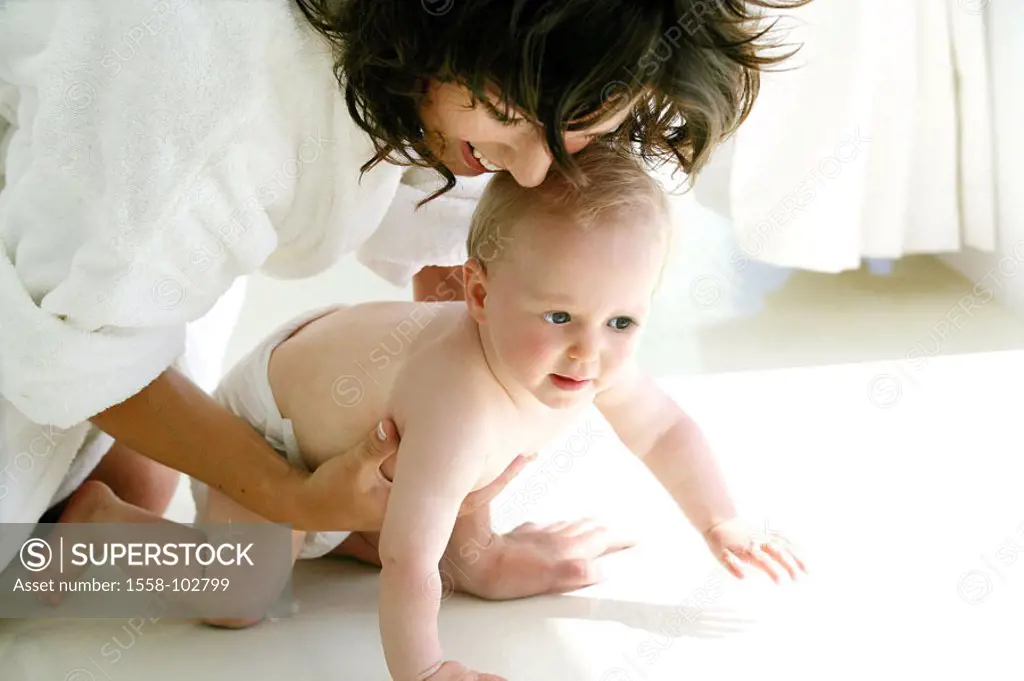 Mother, baby, support, tickles,  truncated,   Woman, young, 20-30 years, brunette, parent, motherhood, mother joy, happily, love affection child, todd...
