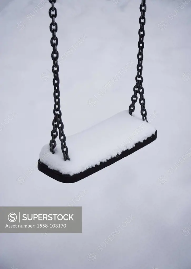 Playground, swing, snow-covered, detail,  Winters,  Snowed in children´s game place, game appliance, abandoned, human-empty, nobody, season, snow, col...