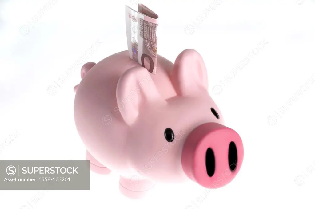 Piggy bank, slit, bill, 50 Euro,  is,   Moneybox, finances, money, saves bill, Euro, concept, thrift, provision, yield, investment, future planning, h...