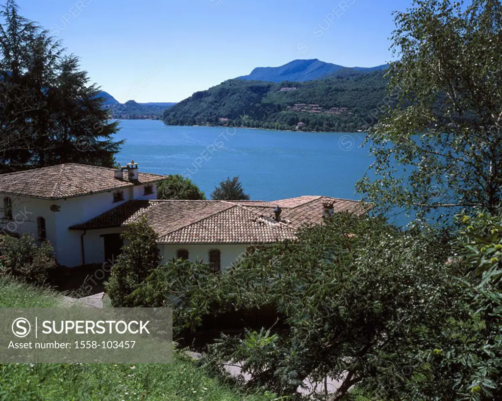 Switzerland, Tessin, Luganer sea,  Shores, vacation houses,   Lago di Lugano, shores, vacation installation, houses, buildings, destination, tourism, ...