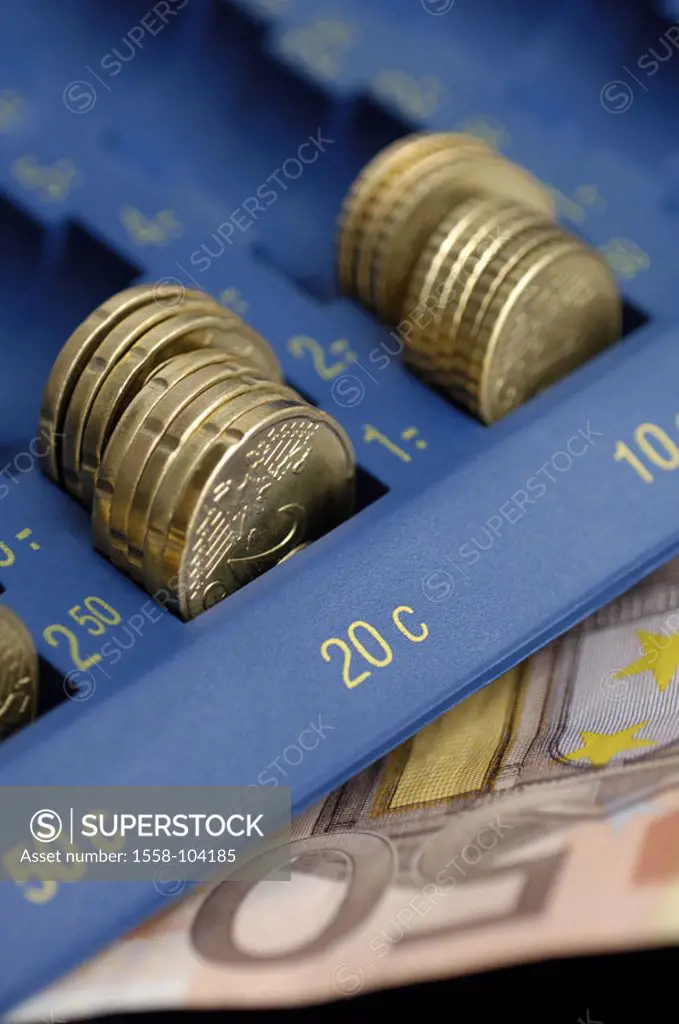 Cash register drawer, detail, money,  Euro coins, Euro appearances,   Series, cash register, money cash register, till, opened, frankly, cash means of...