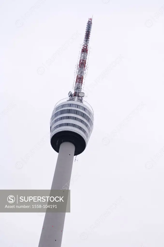 Germany, Baden-Württemberg,  Stuttgart, television tower, detail, from below,   Series, tower, Sendeturm, architecture, construction, Architect Fritz ...