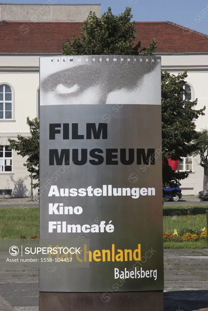 Germany, Brandenburg, Potsdam,  Babel mountain, Filmmuseum,   Museum, film museum, sign, information, exhibitions, cinema, film cafe, wonderland, fair...