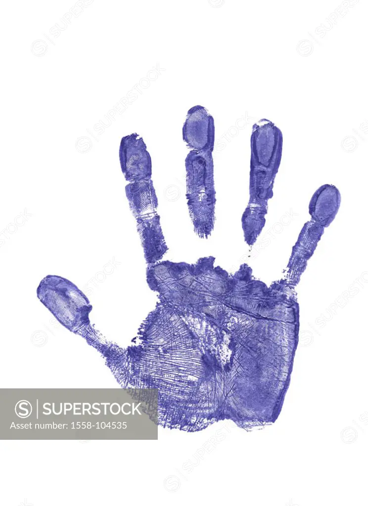Hand mark, blue,    Series, mark, hand, palm, fingers, Papillarlinien, grooves, lines, symbol, persons identification, identification, identity, ident...