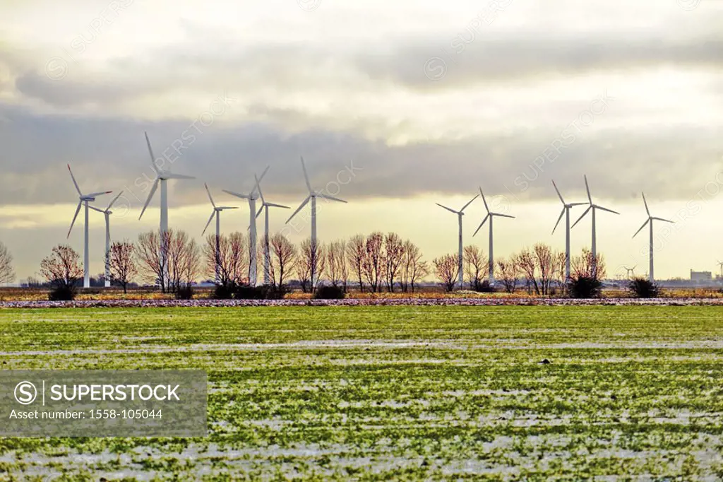 Landscape, wind power plant, wind wheels