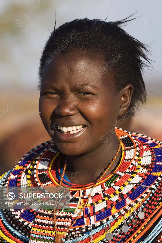 Kenya, tribe Samburu, woman, young, neck jewelry, smiling, portrait, , Africa, nature people, Samburu-Stamm, people, people of color, African, Samburu...
