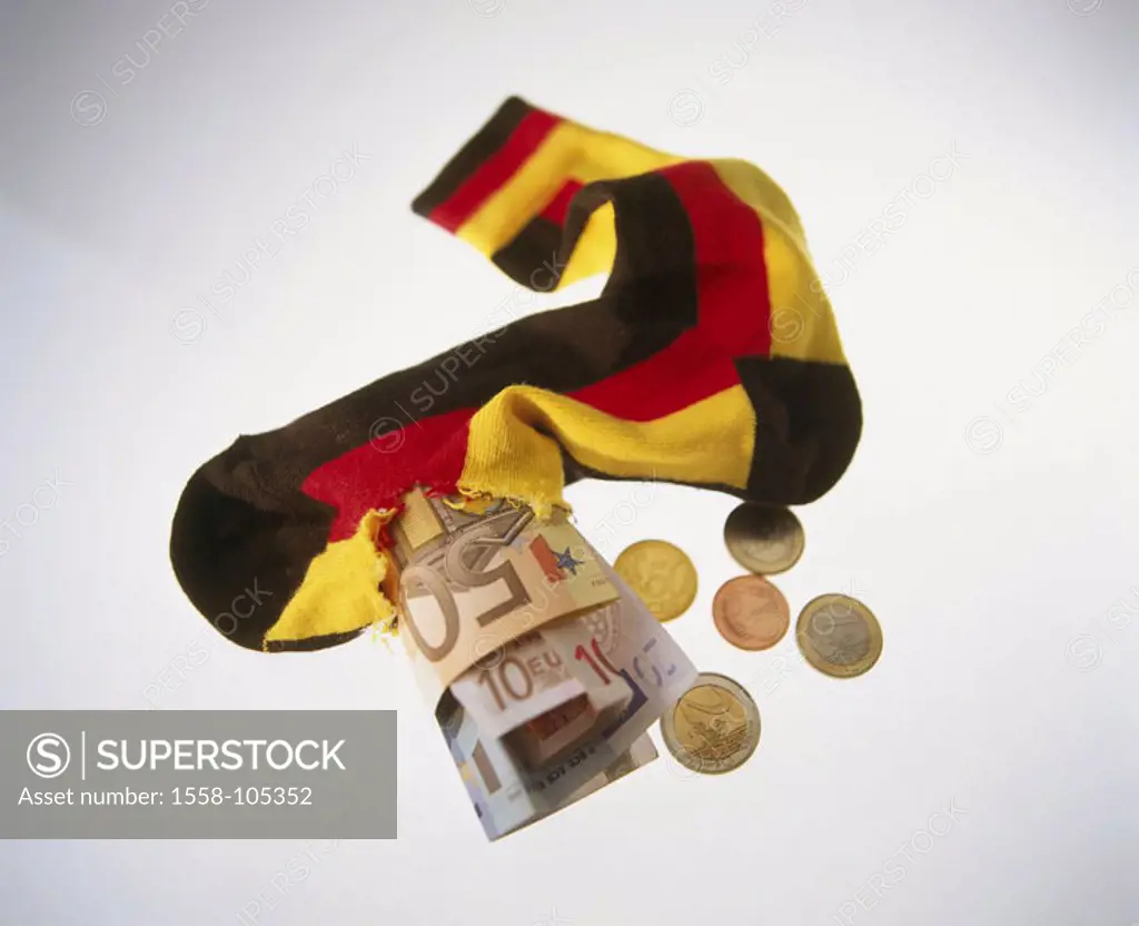 Savings stocking, hole, money, symbol,   Increase in prices installment, expenditures, costs,  Appreciation in prices  Stocking, Germany colors, Germa...