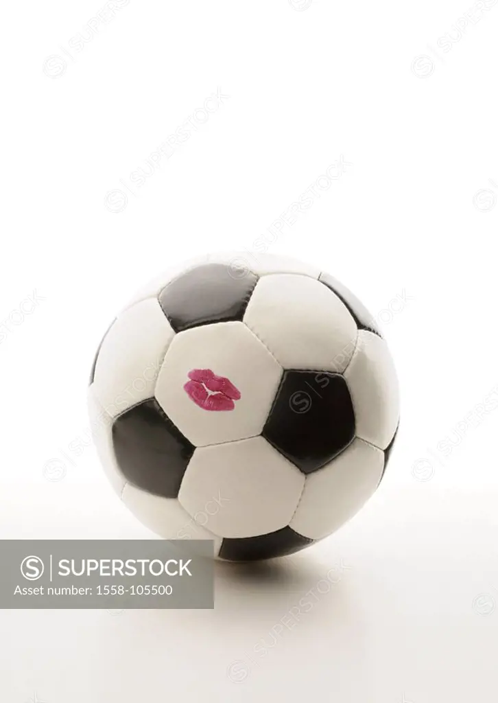 Football, lipstick mark,  Kiss mouth,   Series, sport, casual sport, hobby, ball sport, team sport, team game, ball game, ball, black-and-white, leath...