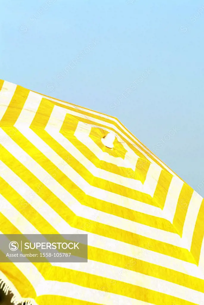Parasol, know-yellow roved, broached, umbrella, sun-protection, yellow-knows UV-Schutz, shadow-donors, patterns, strips, yellow, white, sunny, summers...