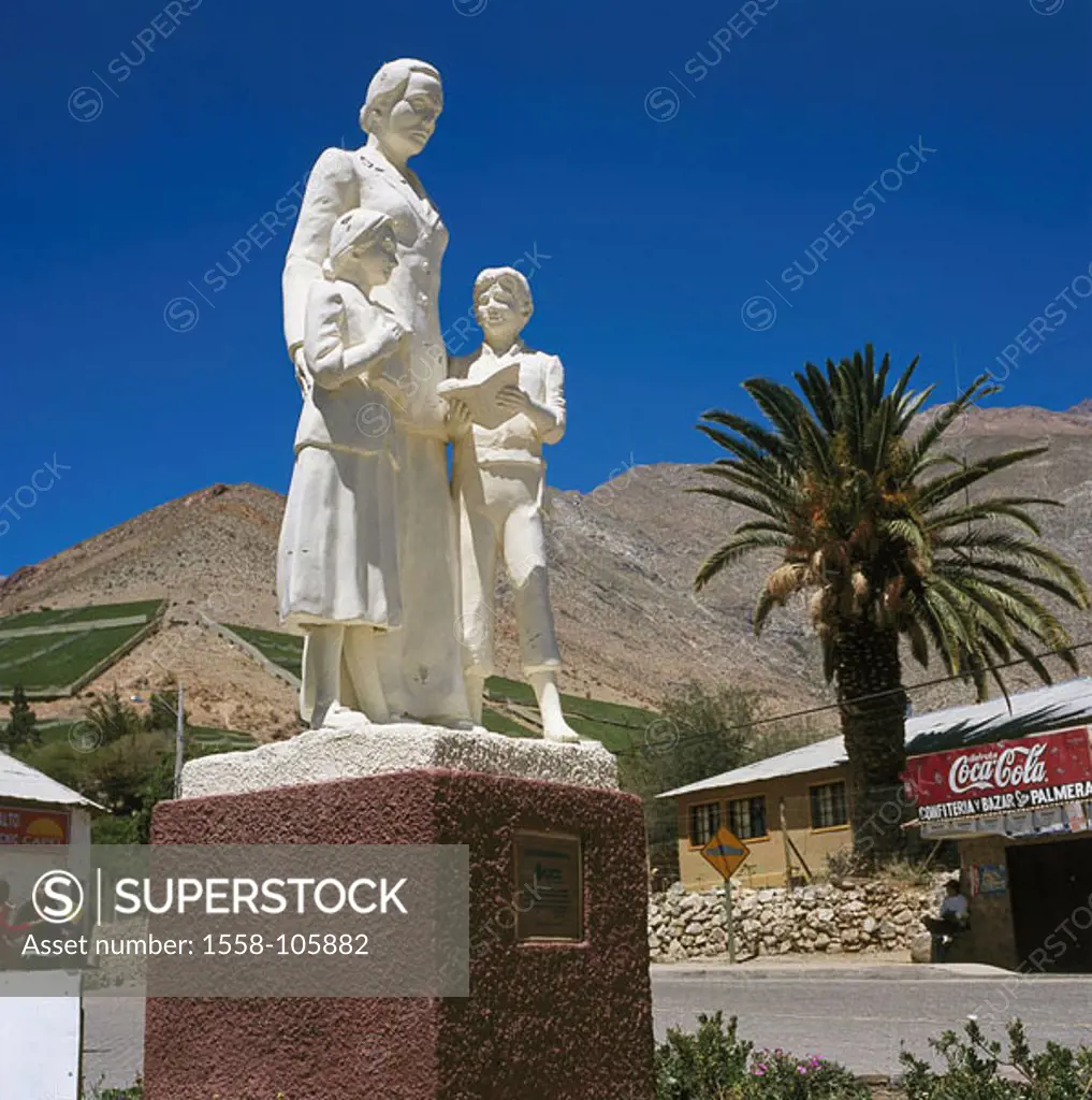 Chile, Valle Del Rio Elqui Montegrande monument Gabriela mistral, mountains, South America, small north, valley, Monte Grande, place-opinion, statue, ...