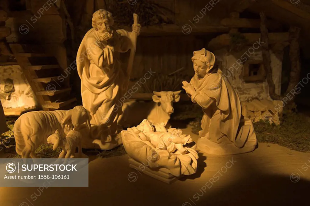 Christmas-manger, carved, Maria, Joseph, Christ-child, Christmas, Christmas time, Christmas-history, manger, carving, Christian, Christmas-like, stall...