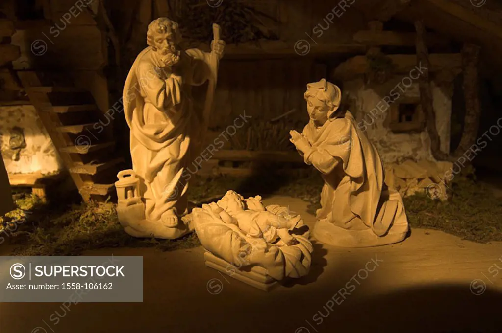 Christmas-manger, carved, Maria, Joseph, Christ-child, Christmas, Christmas time, Christmas-history, manger, carving, Christian, Christmas-like, stall...