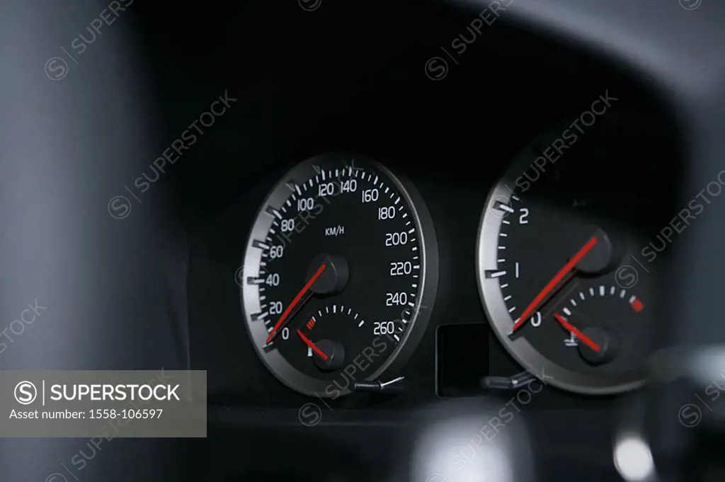 Car, detail, dashboard, ads, fuzziness, Volvo V50, vehicle, private car, speedometers, speedometer, tachometers, temperature, temperature-ad, tank-clo...