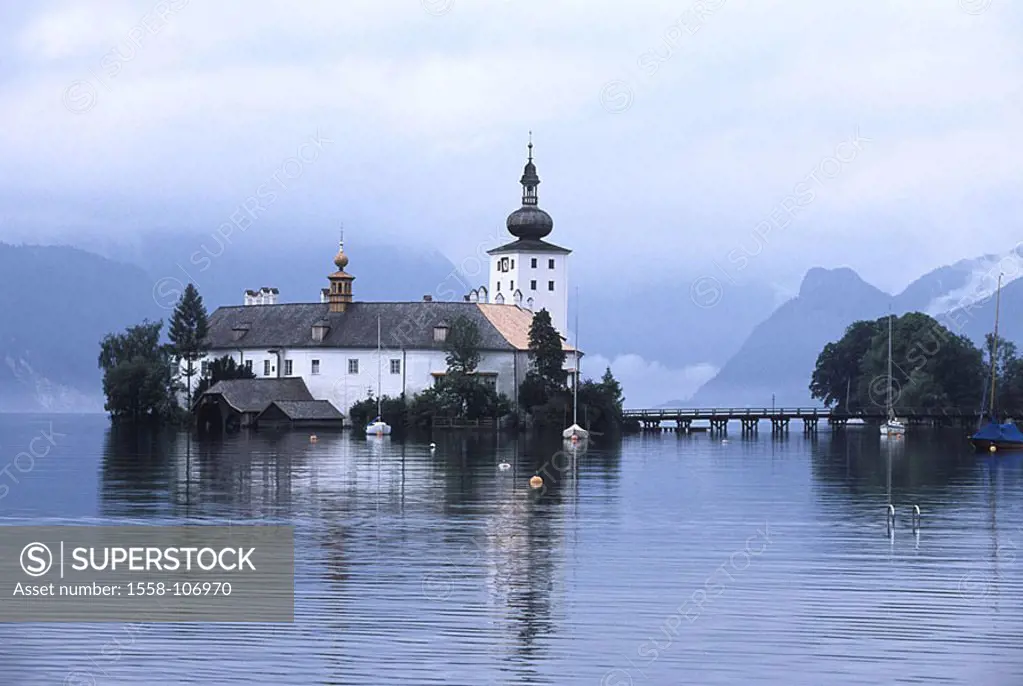 Austria, salt-chamber-property, Gmunden, Traunsee, palace Orth, Gmunder sea, bridge, bridge, palace-buildings, sea-palace, renaissance-palace, constru...