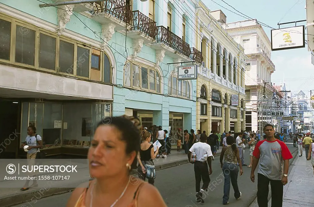 Cuba, Santiago de Cuba, Calle Enramada, purchase-street, pedestrians, Central America, province-capital, city, business-street, businesses, stores, pa...