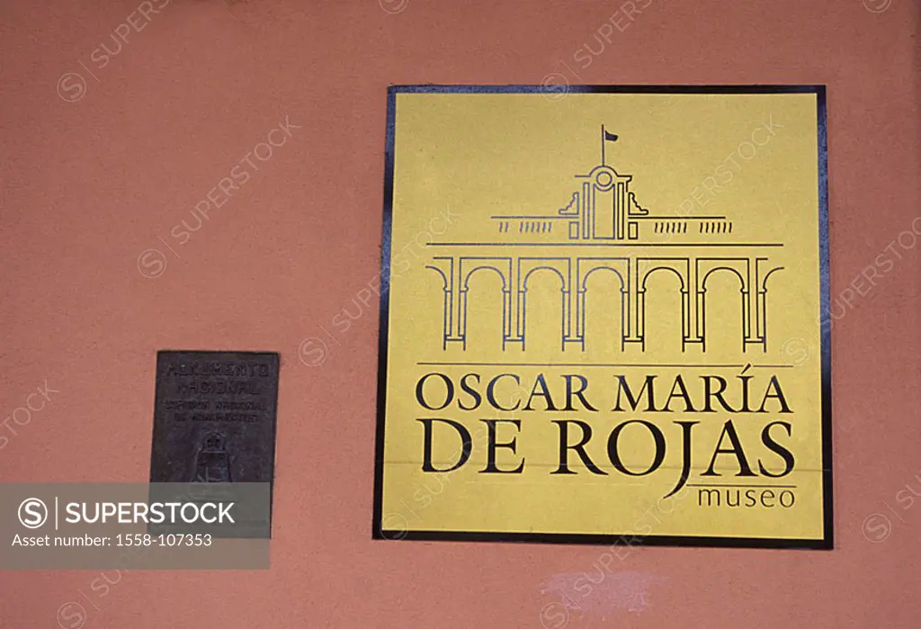 Cuba, Cardenas, Oscar Maria de Rojas Museo, facade, detail, sign, Central America, museum, museum-buildings, house-facade, wall, sign, hint, informati...