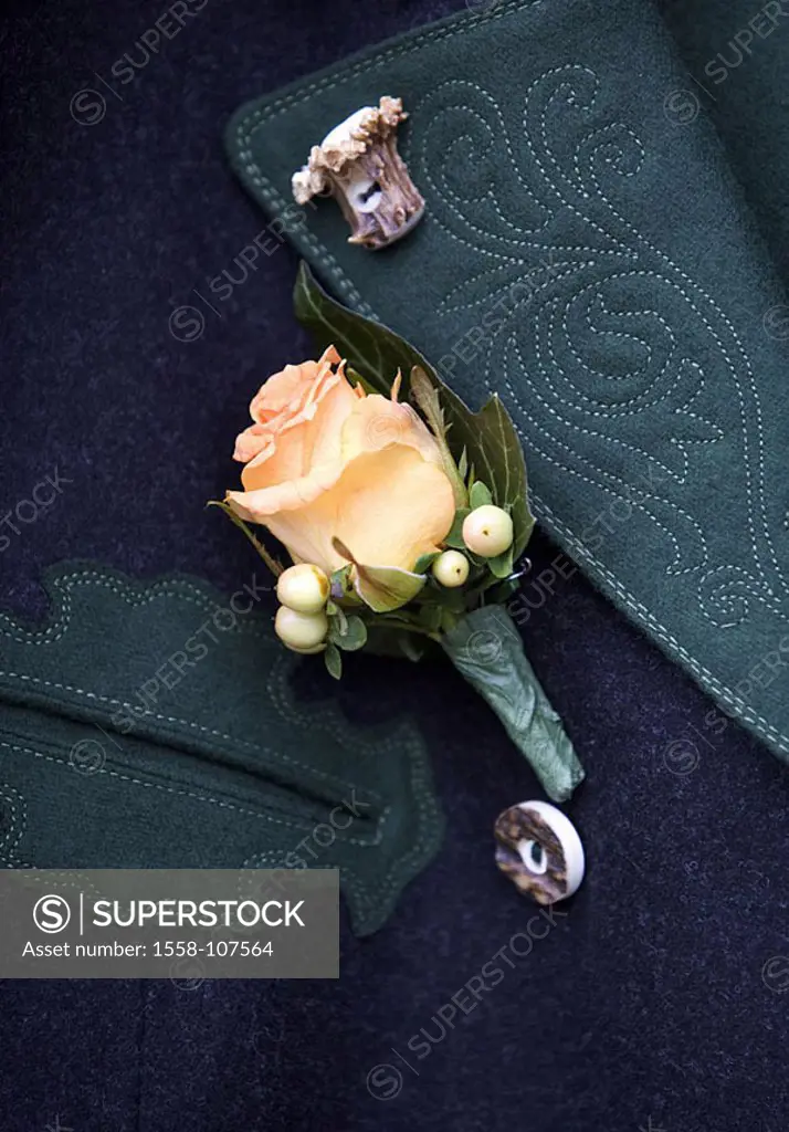 Aspiration-jacket, detail, lapel, corsage, rose, wedding-jewelry jacket Joppe official dress Bavarian, Austrian Lodenjacke, collars, embroidery, ornam...