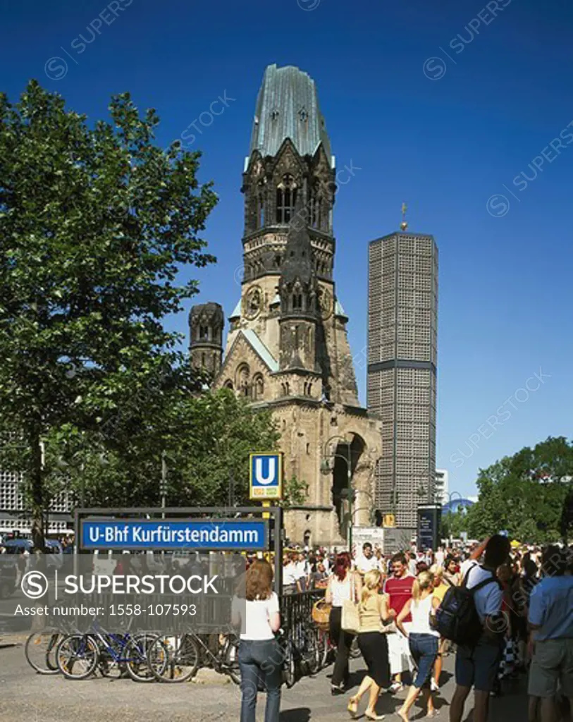 Germany, Berlin, Ku´Damm, emperor-Wilhelm-memorial church, subway station, crowd, city, capital, city, city, center, subway station, subway, people, S...