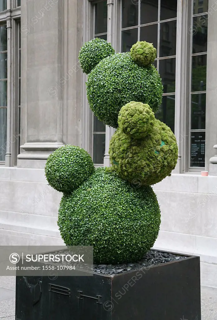 USA, New York city buildings facade detail plant-sculpture, green, Pflanztrog, flower-trough, plant, ornament-plant, ornament-cut, flower-sculpture, s...