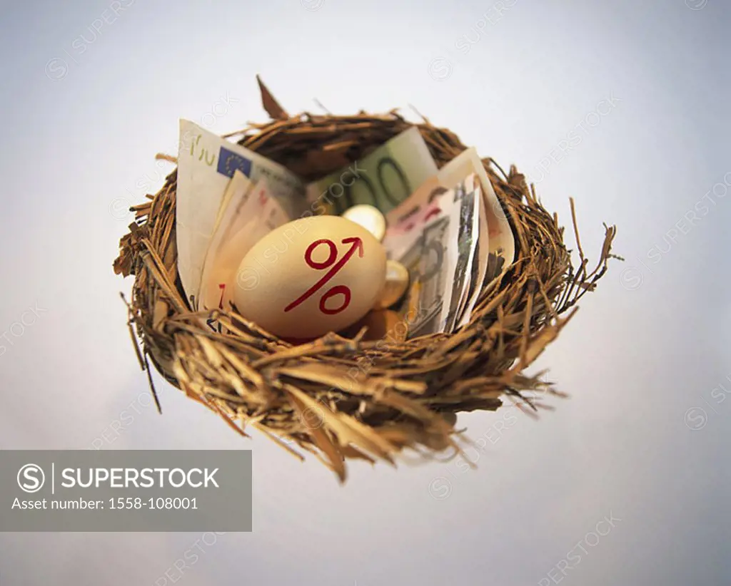 Bird-nest, bills, egg, percent-signs, arrow upward, straw, nest, money, Euro-appearances, percent, symbol, tax-increase, Preiserhörung, price-increase...