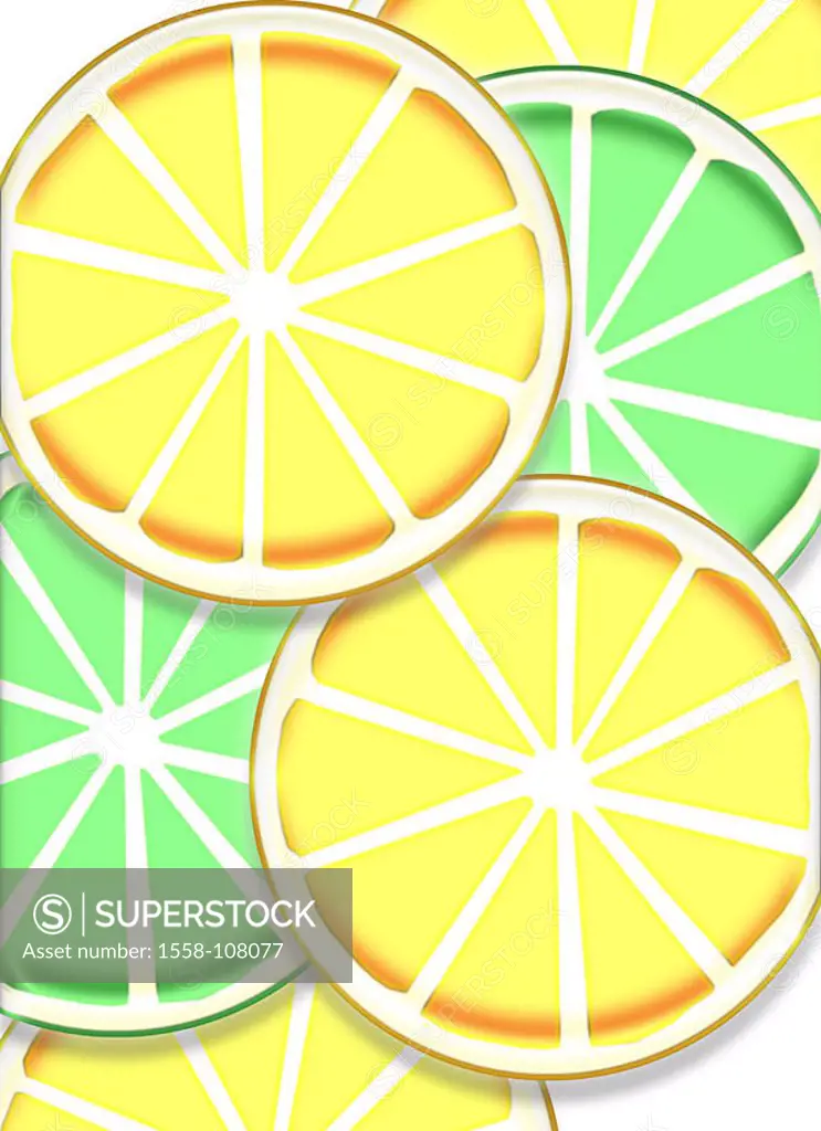 Illustration, lemon-disks, Limettenscheiben, detail, citrus fruits, fruit, fruits, South-fruits, bragged, cut, disks, yellow, concept, sour, vitamin-r...