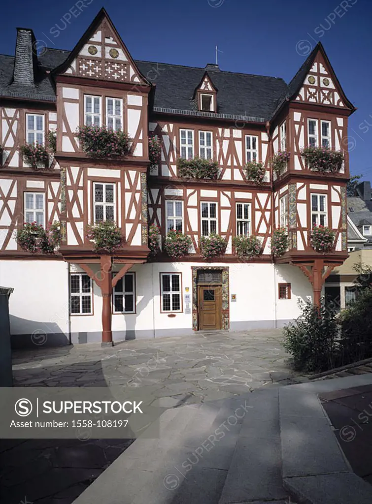 Germany, Rhineland-Palatinate, Nassau, town hall, Lahntal, nature reserve Nassau, timbering-house, Adelsheimer yard, builds 1607-09, buildings, constr...