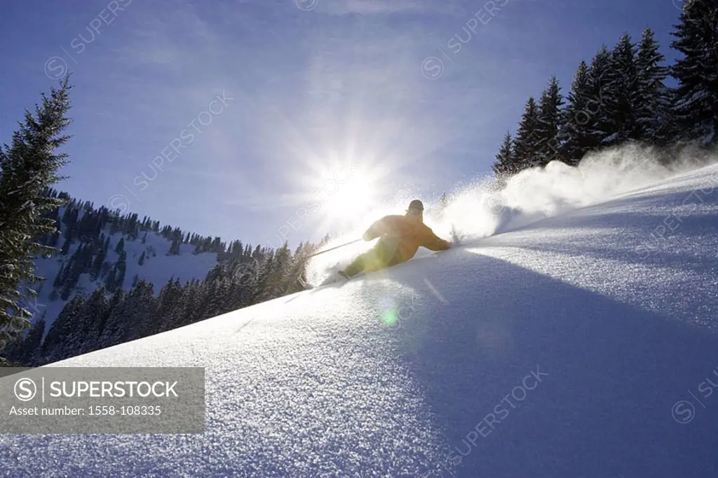 Teddy Berr, pro-skiers, heeds personality-rights, ski-track, skiers, low-snow back light series people season, winters, wintry, winter-sport-area, ski...
