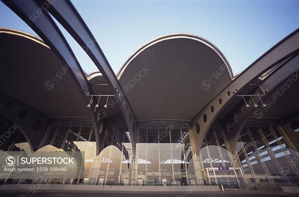 China, Shandong, Tsingtau, airport, glass-disk, reflection, sunlight, Asia, Eastern Asia, city, city, airport-buildings, terminal, architecture, moder...