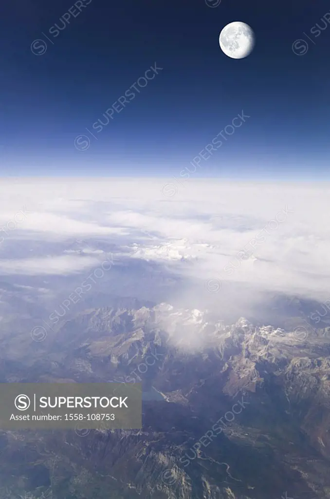 Air-reception, heavens, clouds, moon, series, cloud-sea, cloud cover, flight, flies, indefinitely, boundlessly, concept, infinity, distance, ease, lig...