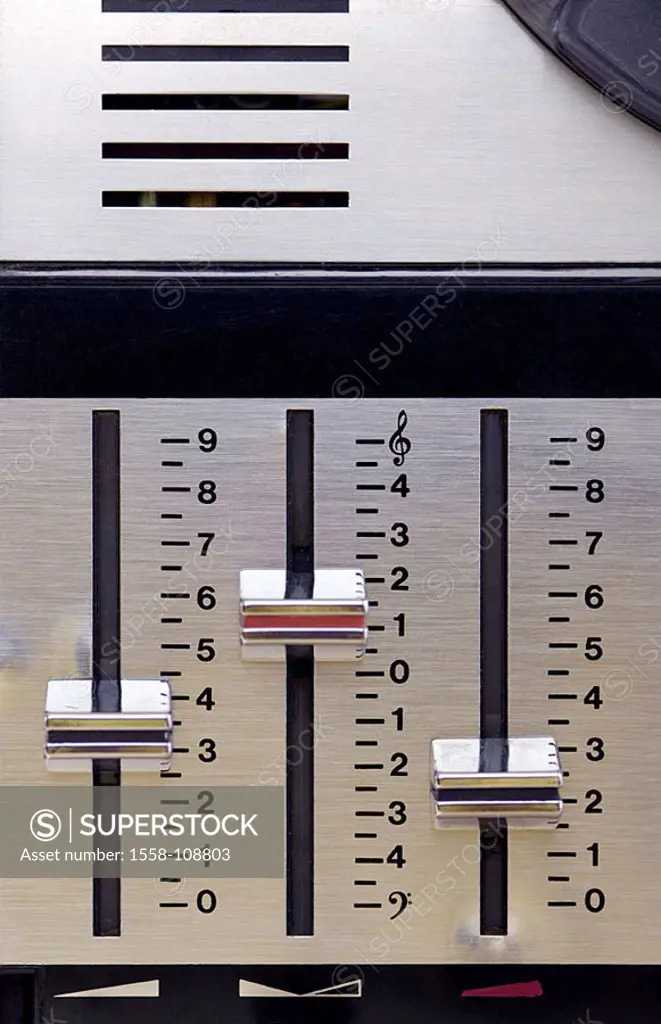 Tape recorder, Bedienfeld, detail, levers, appliance, electro-appliance, tape, regulators, manually, music ´volume, sound, sound, balance, bass, stere...