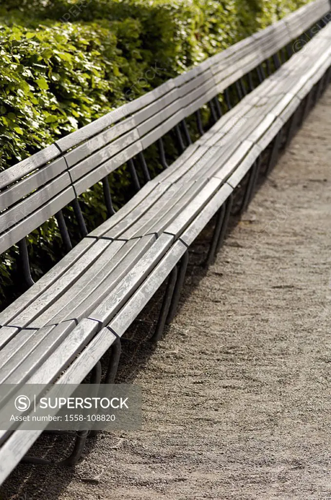 Park, park-benches, side by side, empty, detail, park, seat-benches, wood-benches, unused, human-empty, nobody, leaves, symbol, relaxation, recuperati...