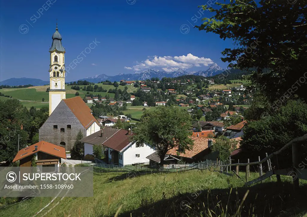 Germany, Bavaria, Allgäu, Pfronten, place-opinion, church, Southern Germany, health resort, air-health resort, salvation-climate, houses, residences, ...