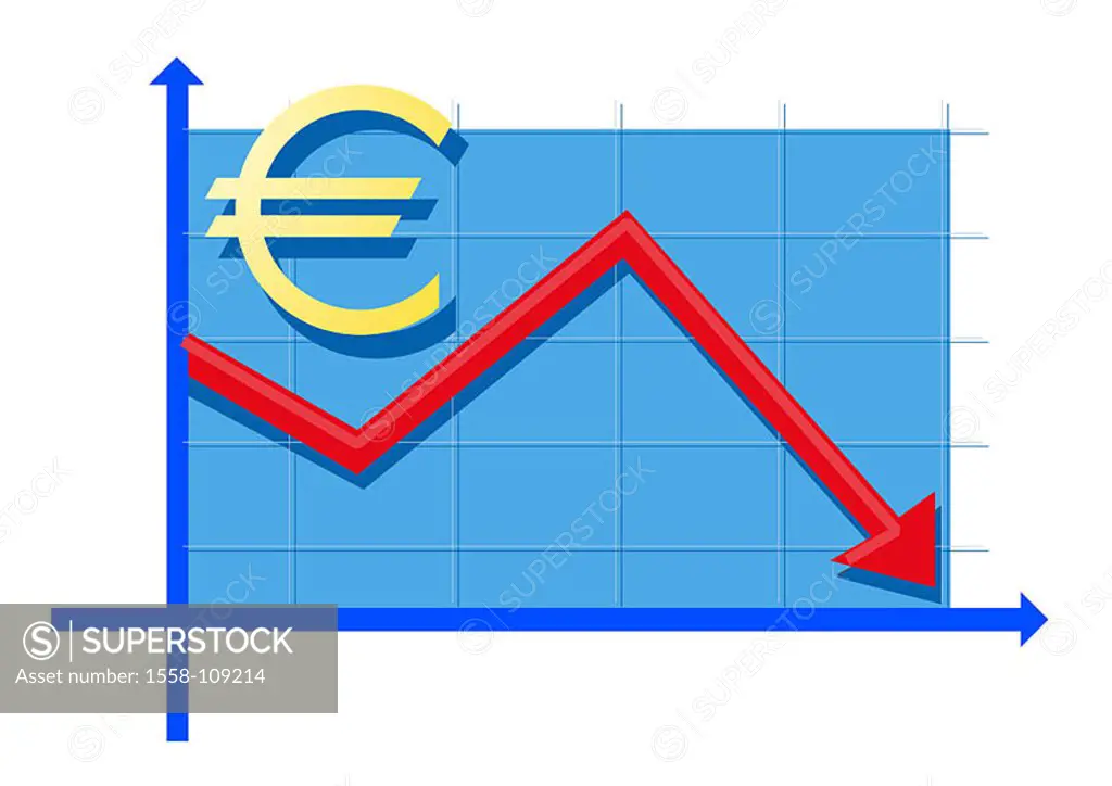 Illustration, scale, Euro-signs, balance-curve, red, falls, series, shares, share prices, course-development, course, Chart, Aktienchart, stock exchan...