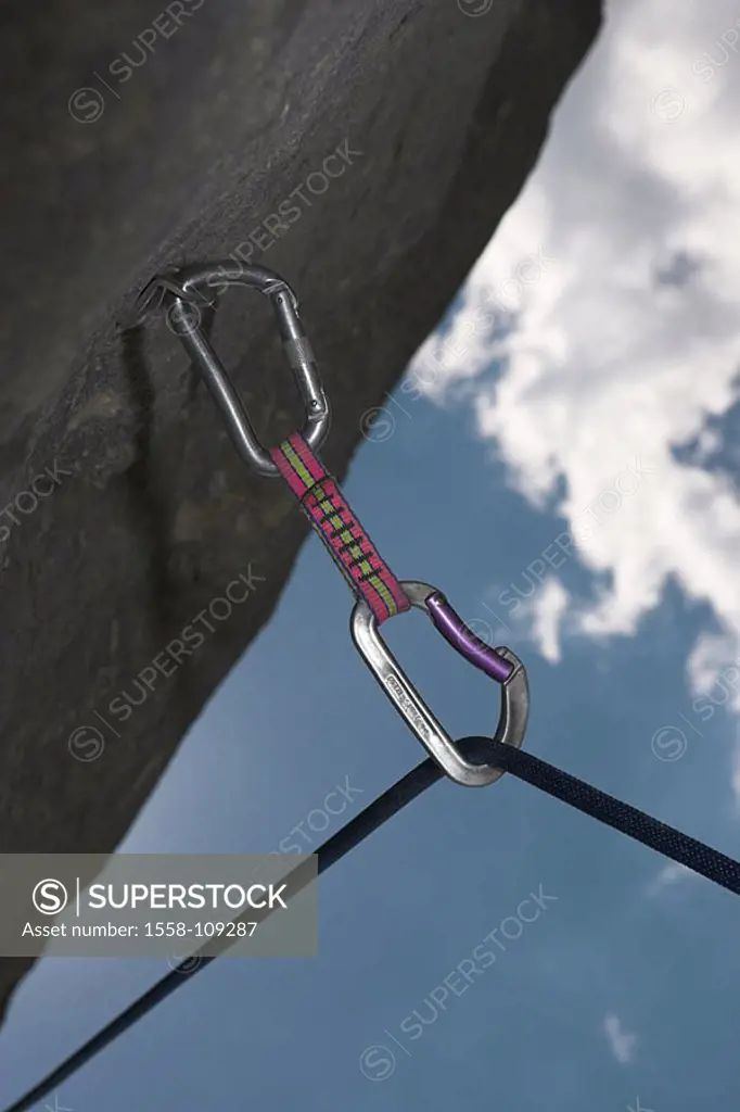 Mountaineering, ledge, inter-protection, express-loop, rope, series, sport, mountain-sport, extreme-sport, Klettersport, sport-mountaineering, carbine...