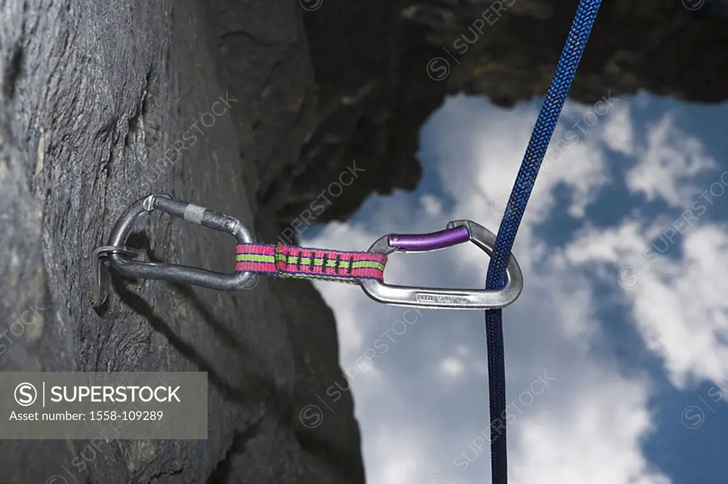 Mountaineering, ledge, inter-protection, express-loop, rope, series, rocks, rock-wall, sport, mountain-sport, extreme-sport, Klettersport, sport-mount...