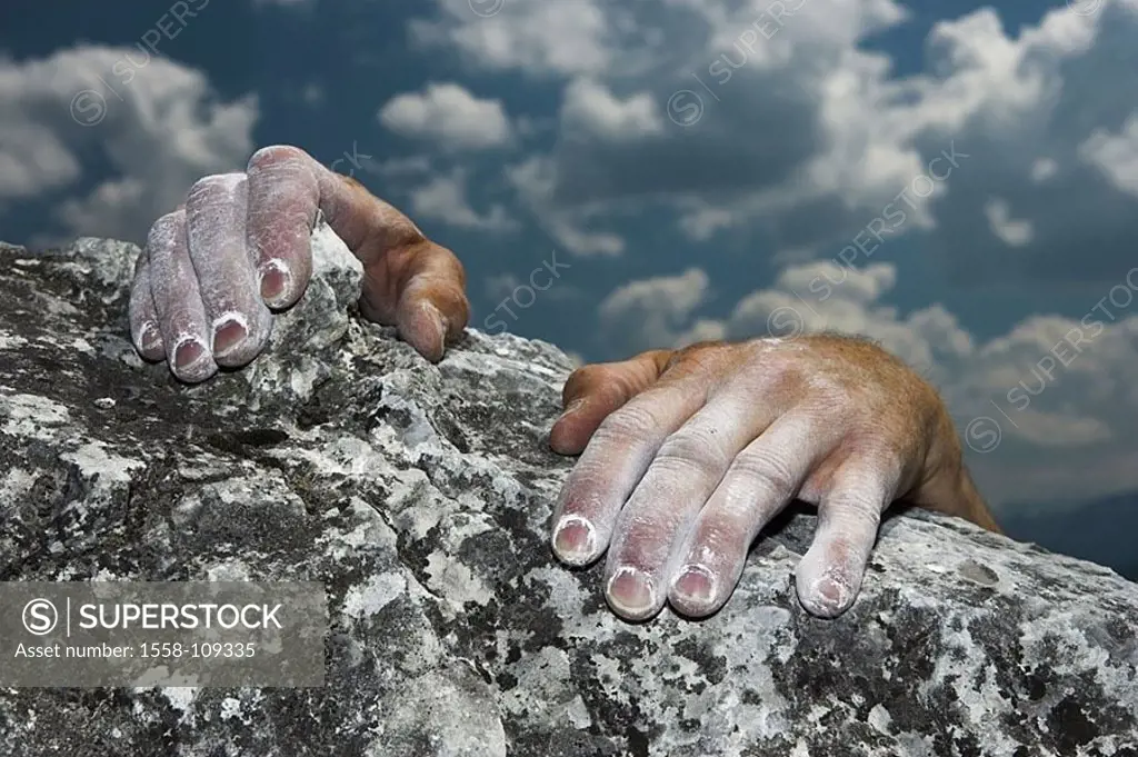 Climbers, detail, hands, Chalk, rock-edge, clings, series, people, sport, mountaineering, mountain-sport, extreme-sport, Klettersport, sport-mountaine...