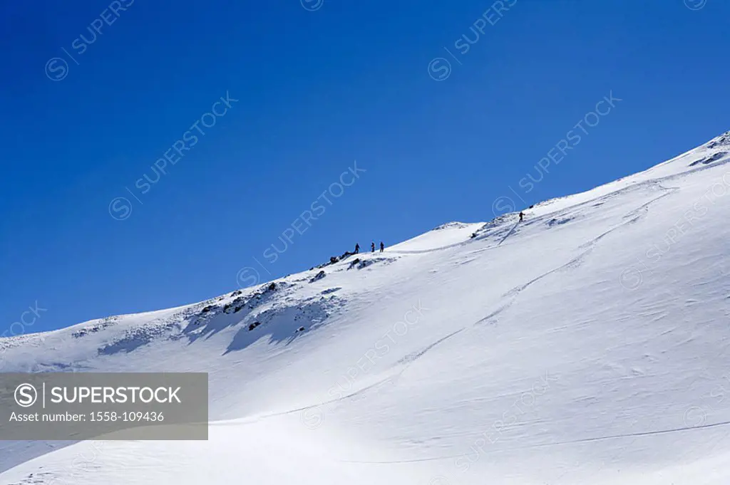 Austria, Tyrol, Zillertal, Hochfügen, crest, track, skiers, series, Europe, ski-area, winter-sport-area, season, winters, snow, ski-business, ski-trac...