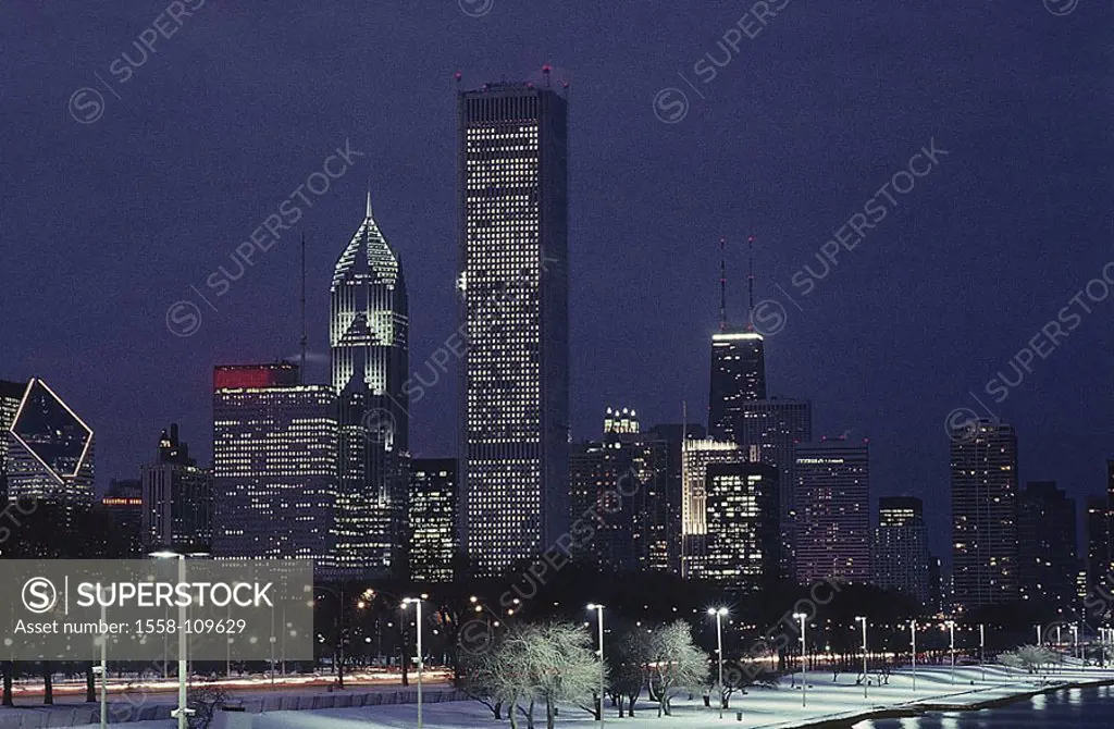USA, Illinois, Chicago, skyline, winters, night, North America, city, city, city-opinion, high-rises, skyscrapers, office buildings, office-high-rises...