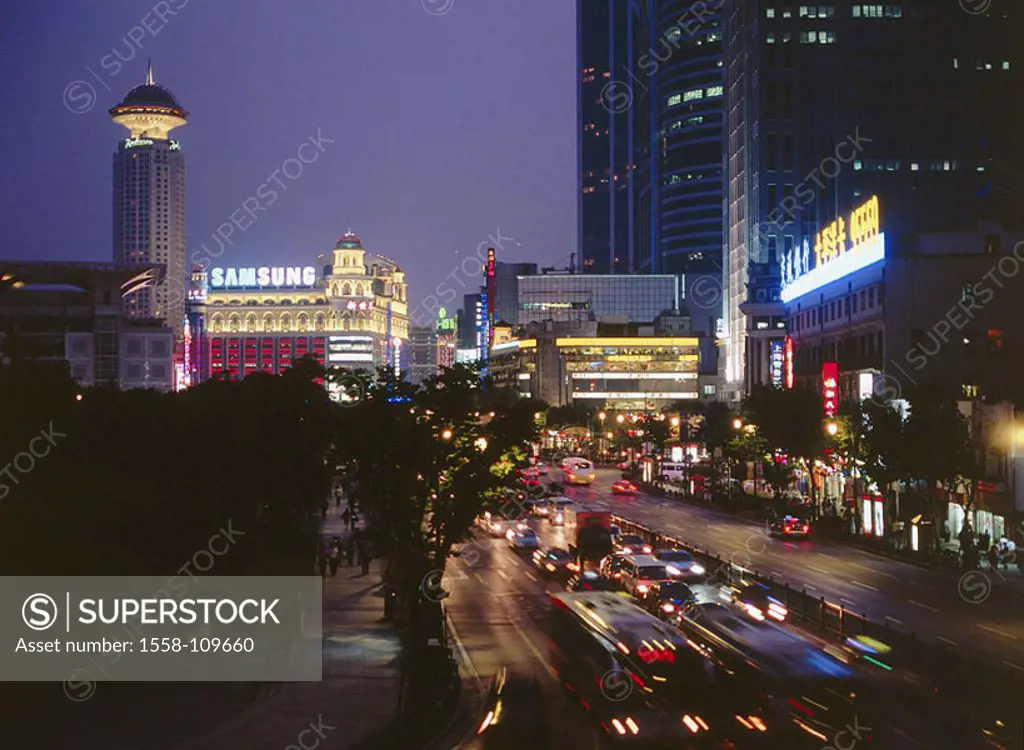 China, Shanghai, district Huangpu, city-opinion, night, Asia, Eastern Asia, city, city, street, traffic, city-traffic, street-scene, architecture, bui...