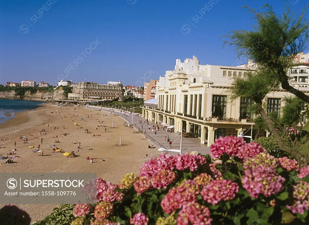 France, Cote d´Argent, Biarritz, Grande nuisance beach Casino Municipal, hotel you palace sea Europe, Basque country, Aquitaine, coast, department Pyr...