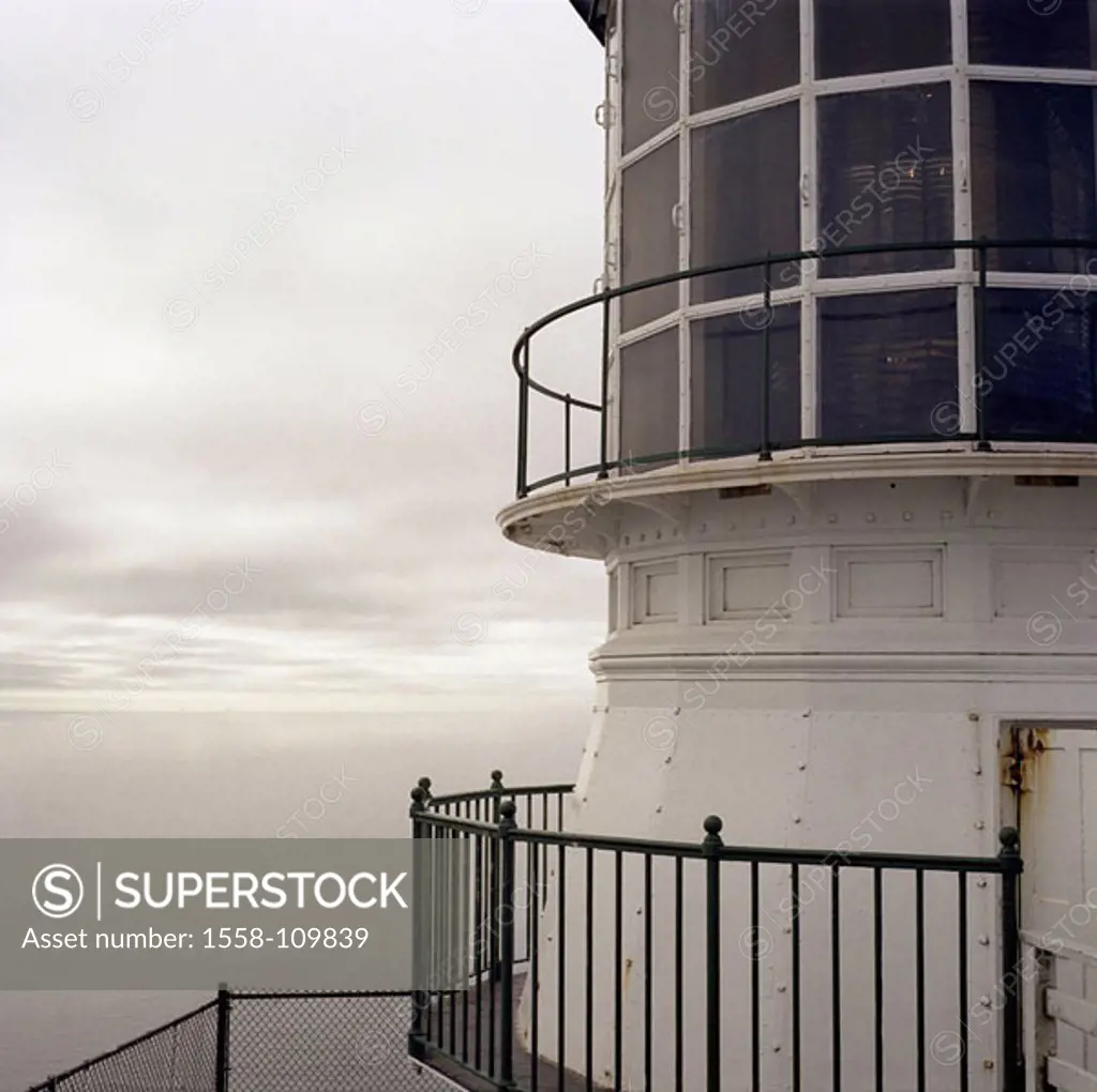 USA, California, Point Reyes, lighthouse, detail, Pacific, North America, America, Pacific-coast, coast, Pacific, ocean, sea, water, water-surface, qu...
