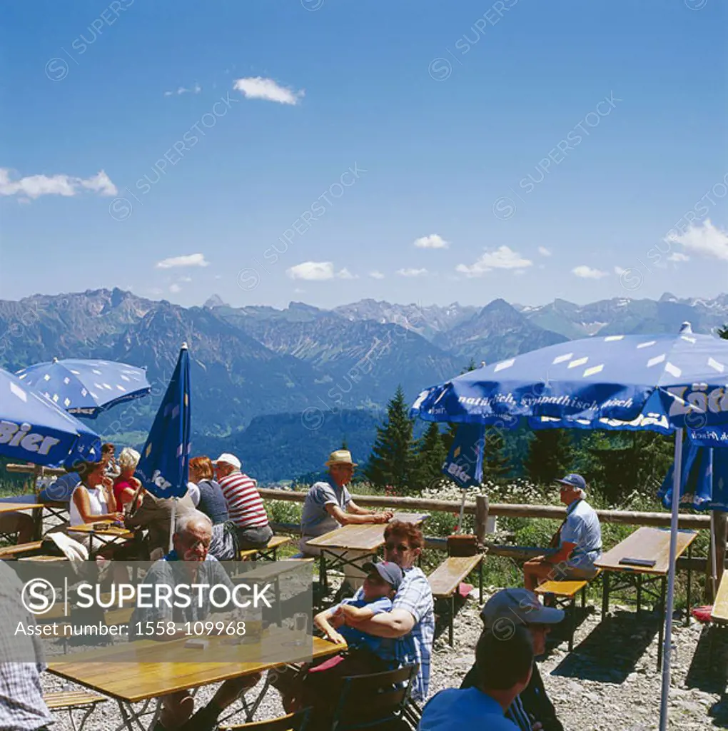 Germany, Bavaria, Allgäu, Bolsterlang, mountain-house Swabia, guests, mountain-panorama, no mr tourism Hotellerie gastronomy mountain-inn, sun-terrace...