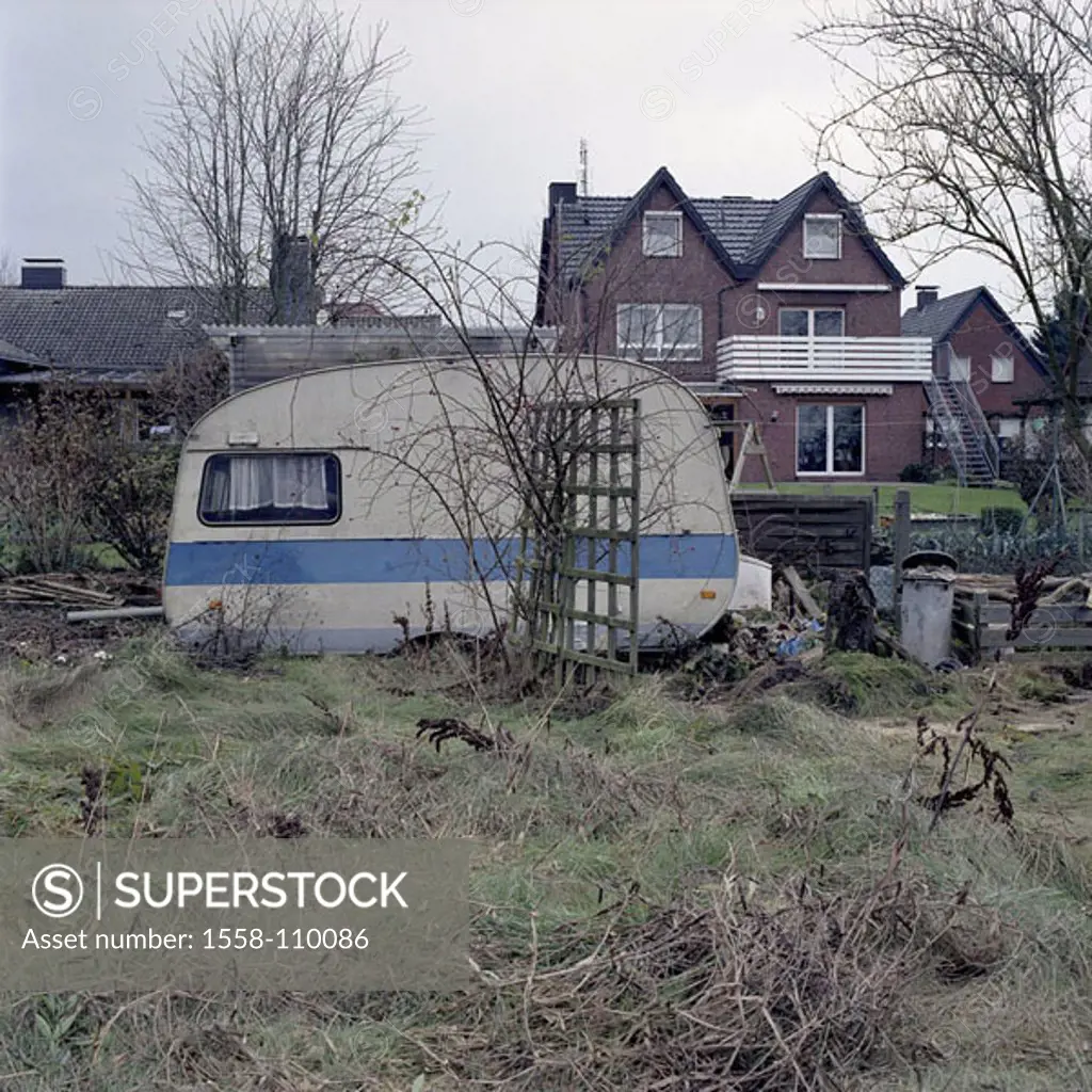 Residential-area, houses, allotment, trailers, neglected, Germany, North Rhine-Westphalia, Ruhr area, Gelsenkirchen, culture-capital of Europe 2010, s...