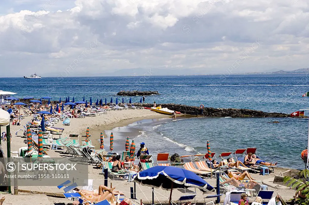 Italy, island Ischia, Ortsteil postage, beach, tourists, Mediterranean, golf of Naples, tourism-place, beach, sandy beach, swimmers, suns, sunbath, re...