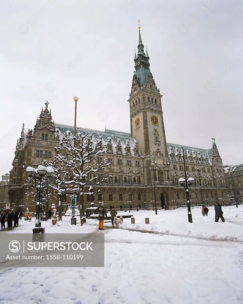 Germany, Hamburg, town hall-market, town hall, passers-by, winters, Europe, Northern Germany, city, Hanseatic town, city, city center, town hall-place...
