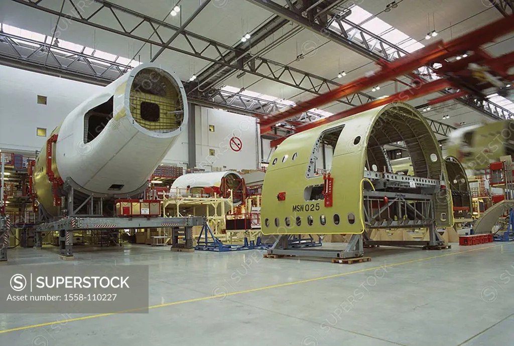 Germany, Hamburg, production-hall, Airbus-Deutschland-GmbH, airbus A 380, torso-section, only editorially, Europe, Northern Germany, city, Hanseatic t...
