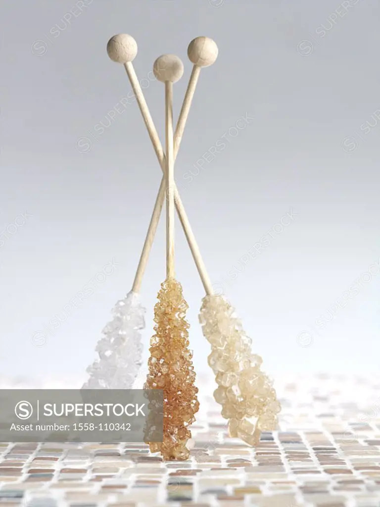 Rock candies, small rods, differently, food, sweeteners, sugar, sugar-type, rock candy, white, brown, beige, sugar-crystal, crystal, wood-small rods, ...